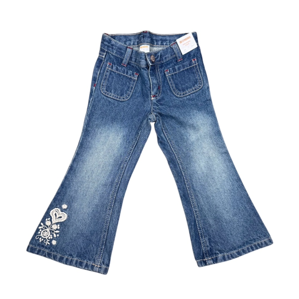 NWT Gymboree Blue Flare Jeans with White Floral Embroidery Girls Toddler 3